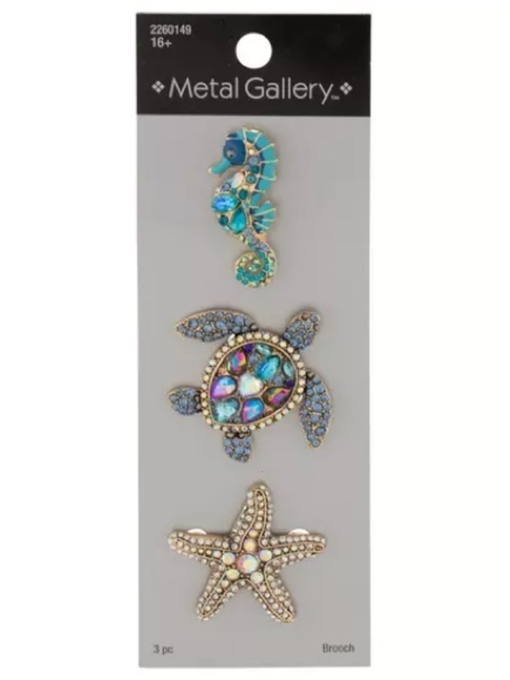 New Metal Gallery Ocean Trio Brooch Set - Turquoise & Iridescent